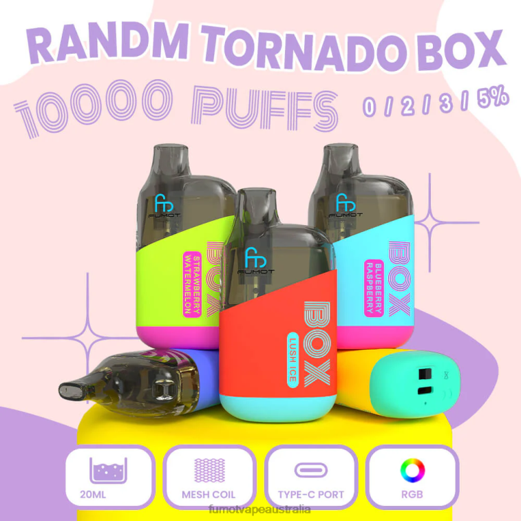 Fumot Australia - Fumot Tornado 10000 Disposable Vape Pod Box - 20ML (1 Piece) 08L04361 Blueberry Bubblegum