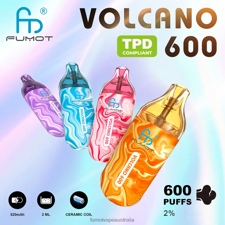 Fumot Australia - Fumot Volcano 600 TPD-Compliant Disposable Vape - 2ML (3 Pieces Set) 08L04291 Watermelon Ice
