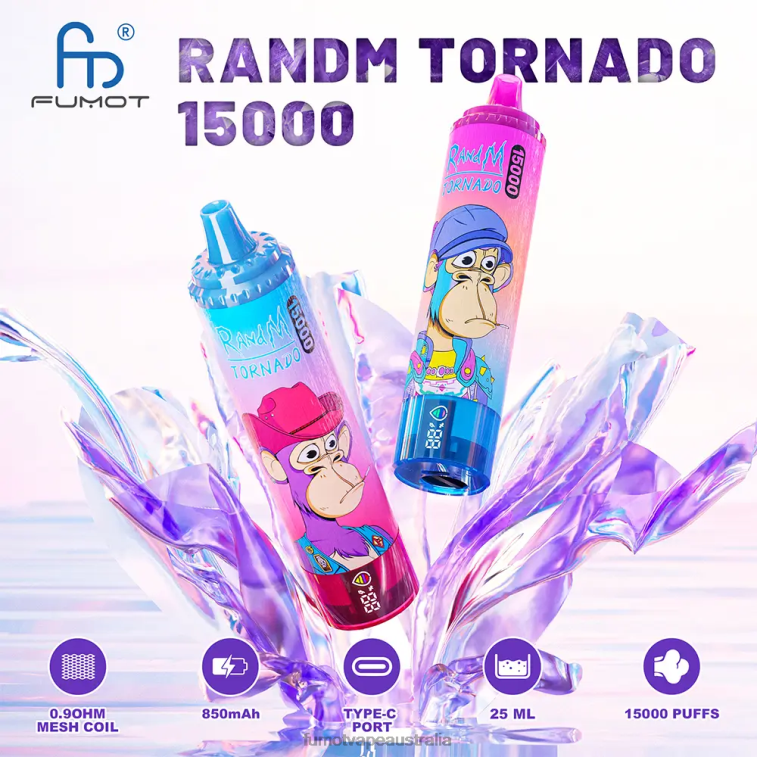 Fumot Vape Australia - Fumot Tornado 15000 Disposable Vape 25ML (1 Piece) 08L04162 Blueberry Bubblegum