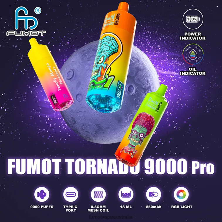 Fumot Vape Flavors - Fumot Tornado 1 Piece 9000 Pro 18ML Disposable Vape 08L04219 Kiwi Passion Fruit Guava