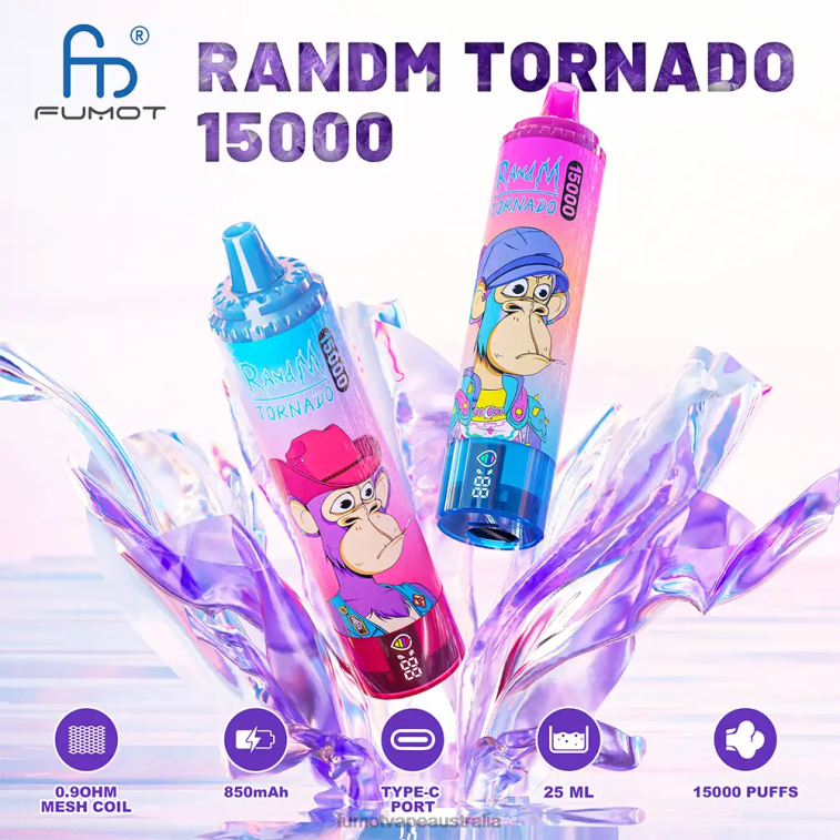 Fumot Vape Flavours - Fumot Tornado 15000 Disposable Vape - 25ML (1 Piece) 08L04178 Peach Blueberry Candy